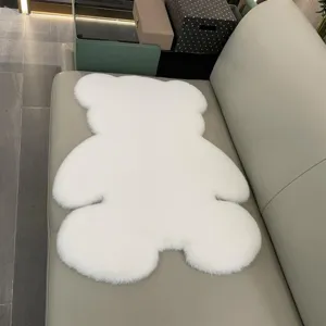 Cute white bear plush rug faux rabbit fur fluffy floor mat bedroom decor detail view