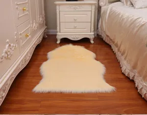 Faux wool fluffy sheepskin rug soft plush carpet for bedroom bedside living room floor mat