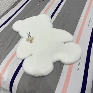 White faux rabbit fur bear rug plush decorative mat for bedroom bedside floor decor.