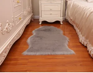 Grey faux sheepskin rug soft plush bedside carpet for modern bedroom living room