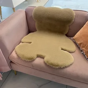Cute faux rabbit fur bear shaped plush rug, soft bedroom bedside decorative mat for girls room.