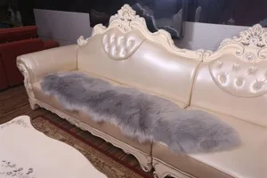 Grey faux wool sofa cushion fluffy plush mat for living room European style furniture detail