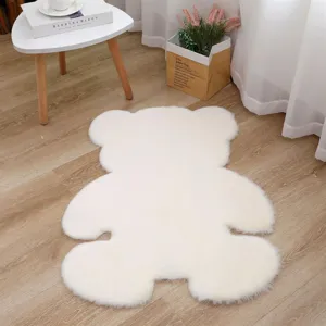 White fluffy bear shaped rug soft plush bedroom bedside floor mat cute nursery decor