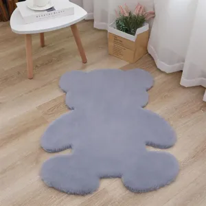 Cute grey bear shaped plush rug, soft fluffy floor mat for bedroom, living room, and children's room.