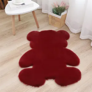 Fluffy cute bear shaped plush area rug soft floor mat for bedroom cozy home decoration