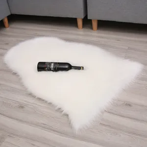 White faux fluffy plush area rug irregular soft sheepskin floor mat for bedroom home decor