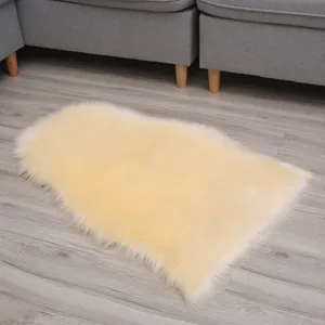 Faux sheepskin fluffy area rug soft cream plush carpet for bedroom living room decor