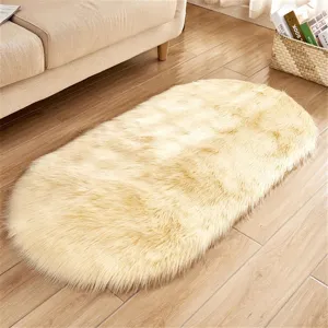 Faux wool oval area rug, soft plush bedside mat and cozy living room sofa floor mat.