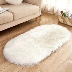 Faux Wool Fluffy Oval Area Rug Modern Minimalist Solid Color Living Room Bedroom Bedside Mat