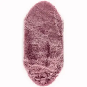 Plush fluffy oval rug soft faux fur bedroom bedside carpet living room floor mat pink