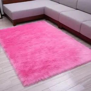 Pink fluffy faux wool rug for living room bedroom thick plush soft carpet home floor mat