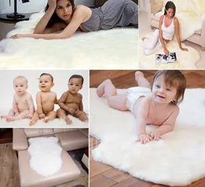Details of Nordic faux sheepskin fluffy rug, soft plush bedside mat for cozy living room decor.