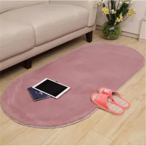 Oval faux rabbit fur rug, soft thick plush carpet for living room bedroom non slip mat.