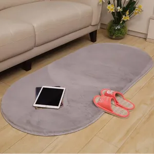 Thickened imitation rabbit fur oval rug, soft grey plush floor mat for living room bedroom