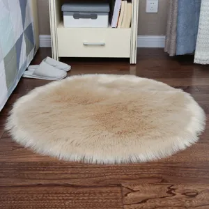 Round faux fur fluffy rug soft plush area carpet for bedroom living room chair mat
