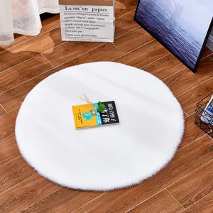Fluffy white round rug for living room and bedroom, thick plush bedside floor mat home decor.