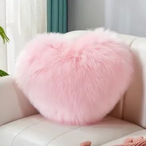 Nordic Faux Wool Heart Shaped Throw Pillow Fluffy Plush Sofa Cushion Bedroom Bed Decor Heart Pillow Soft Pillow