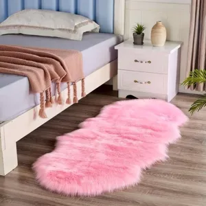 Pink faux fur bedroom bedside rug fluffy soft carpet detail display setup home decor