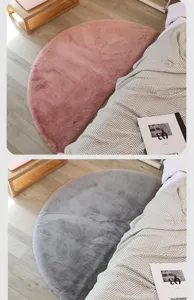 Detail view of the soft semicircular faux rabbit hair plush rug for bedroom and living room decor.