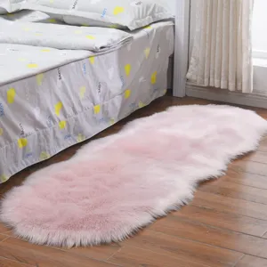 Pink fluffy faux fur rug for bedroom bedside, soft shaggy floor mat living room decor