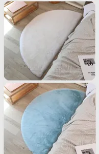 Semi-circular faux rabbit hair plush rug soft fluffy bedside floor mat for bedroom home decor