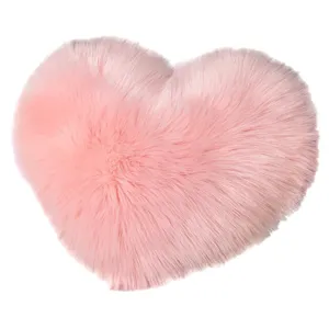 Pink Heart Shaped Faux Fur Pillow Fluffy Cute Heart Cushion Nordic Style Sofa Home Decor