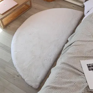 Semi Circle Faux Rabbit Fur Rug Soft Plush Fluffy Carpet Modern Minimalist Solid Color Mat For Bedroom Living Room Balcony