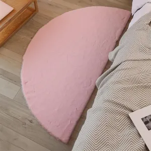 Pink semi-circular faux rabbit fur rug plush bedroom bedside floor mat cozy home decor