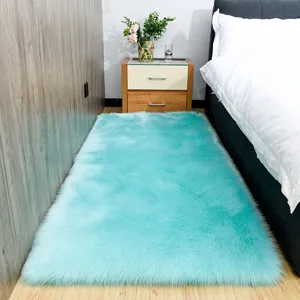 Fluffy faux wool area rug soft shaggy carpet for bedroom living room home floor decor