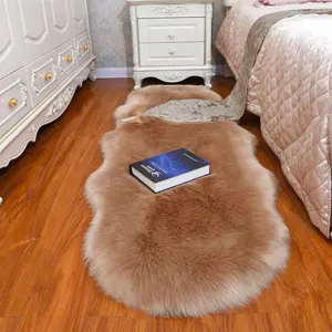 Thick faux wool plush rug for bedroom bedside and living room floor mat, soft fluffy carpet.