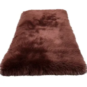 Brown faux fur rug fluffy carpet soft shaggy mat for living room sofa bedroom decor