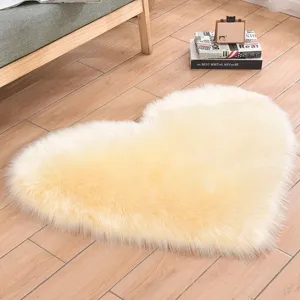 Cozy heart-shaped faux wool rug for bedroom bedside or living room coffee table decor.