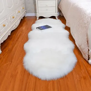 Nordic minimalist faux sheepskin plush rug for cozy bedroom living room floor decor.