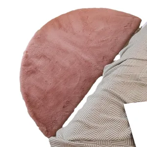 Fluffy soft pink semi-circle faux rabbit fur area rug plush bedroom bedside floor mat
