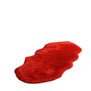 Red faux sheepskin fluffy rug long plush furry floor mat living room bedside carpet