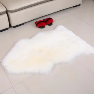 White fluffy sheepskin area rug for living room bedroom bedside floor mat cozy soft home decor