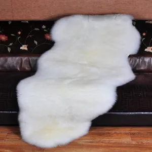 White genuine sheepskin rug fluffy wool carpet for living room bedroom sofa chair mat view