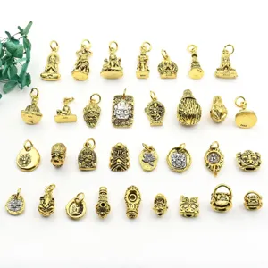 Vintage golden Buddhist deity pendants for DIY retro bracelet and necklace jewelry accessories.