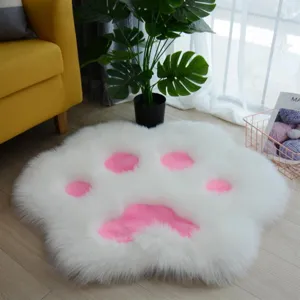 Cute cat paw plush rug fluffy white carpet soft pink pads for bedroom and children room decor