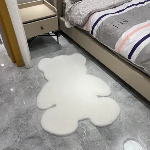 Fluffy white bear shaped faux rabbit fur rug for bedroom bedside cute kids room decor plush mat