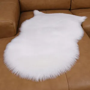 White faux fur fluffy area rug irregular shape soft plush carpet for living room sofa bedroom