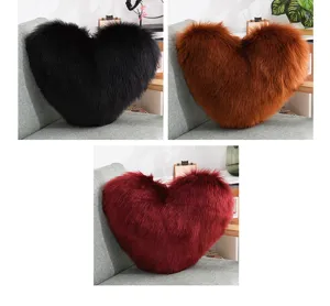 Heart-shaped faux fur plush throw pillow fluffy cushion for sofa bedroom home decor living room