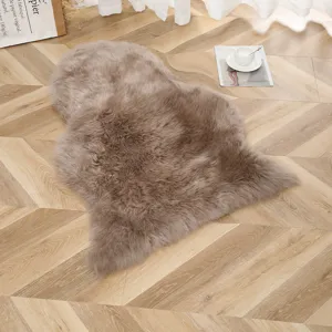 Fluffy faux sheepskin rug soft furry carpet for living room bedroom floor decor brown.