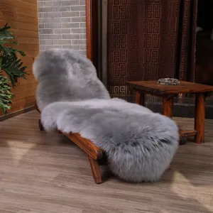 Luxurious grey genuine sheepskin rug soft fluffy wool sofa cushion for home decor
