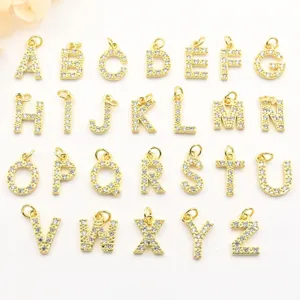 18K Gold Plated Copper Micro Inlaid Rhinestone English Letter Pendant DIY Necklace Charm Jewelry Accessories