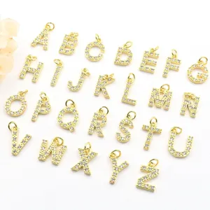 18k gold plated micro pave cubic zirconia 26 alphabet letter charms for diy jewelry making
