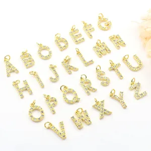 Gold Zircon Alphabet Letter Pendants DIY Jewelry Charms Initial Pendant Necklaces.