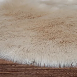 Soft faux wool round plush rug for bedroom and living room, fluffy fluffy floor carpet.