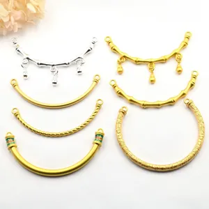 Gold and silver DIY bracelet curved tube bamboo joint jewelry accessories detail view display.