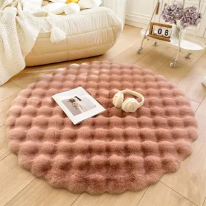 Pink fluffy round rug cream style rabbit plush carpet soft floor mat for living room bedroom